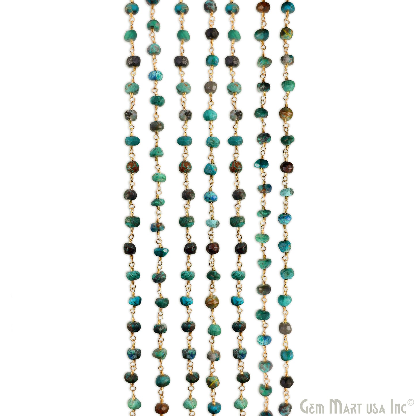 Chrysocolla Faceted 5-6mm Gold Wire Wrapped Beads Rosary Chain