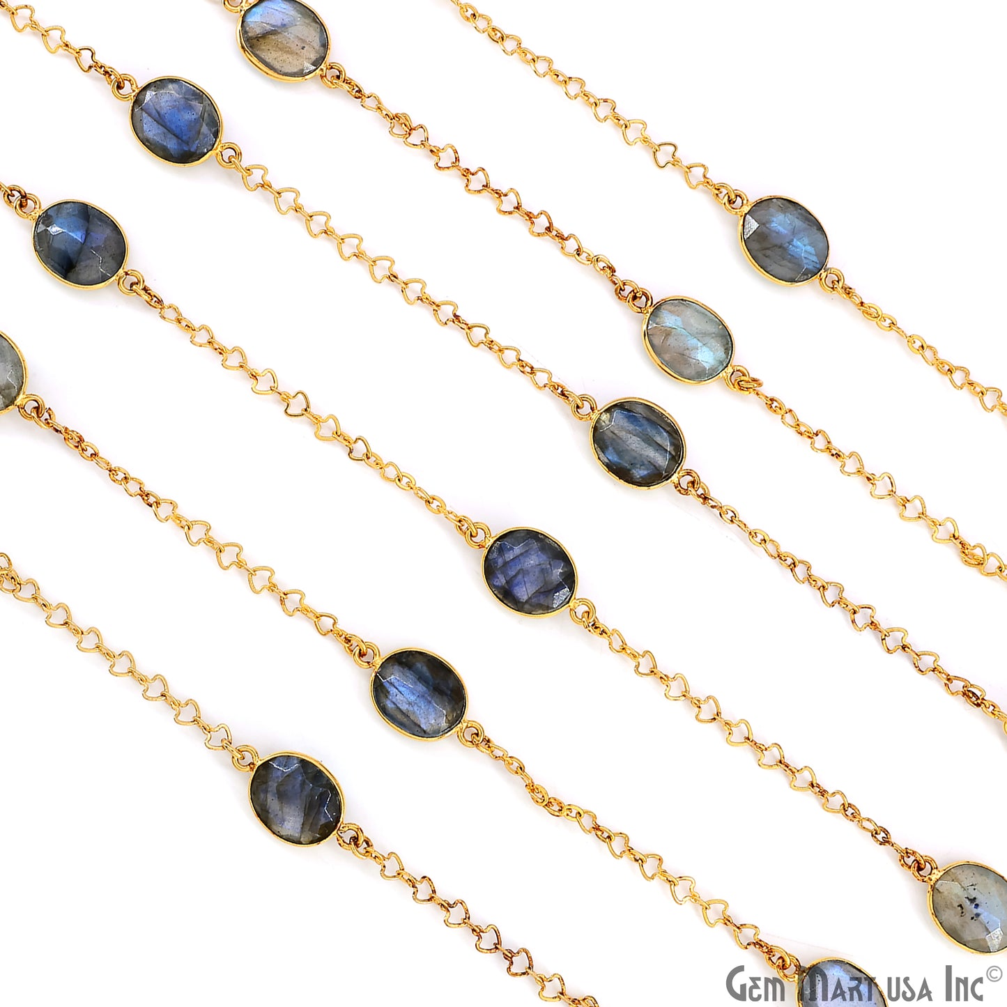 Labradorite Oval 10x12mm Gold Plated Link Bezel Connector Chain