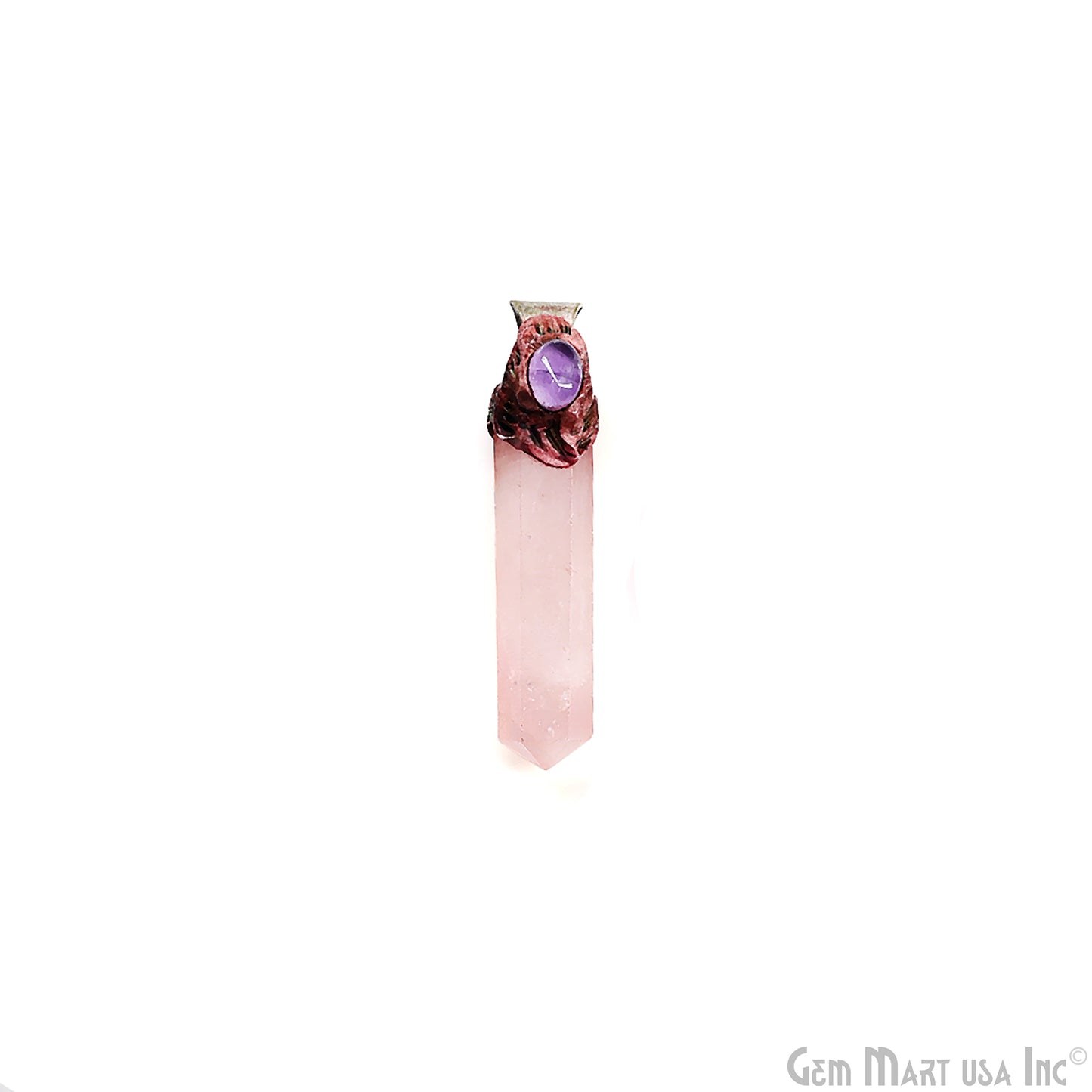 Rose Quartz with Amethyst Polymer Clay Crystal Pendant, Silver Dowsing Single Bail Pendant, Halloween Healing Gift