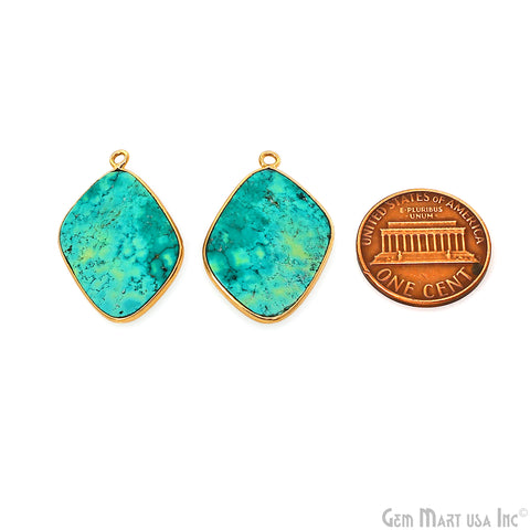 Turquoise Free Form Gold Plated Bezel Smooth Slab Slice Thick Gemstone Connector 29x17mm 1 Pair