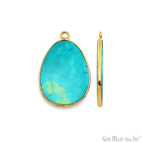 Turquoise Free Form Gold Plated Bezel Smooth Slab Slice Thick Gemstone Connector 27x17mm 1 Pair