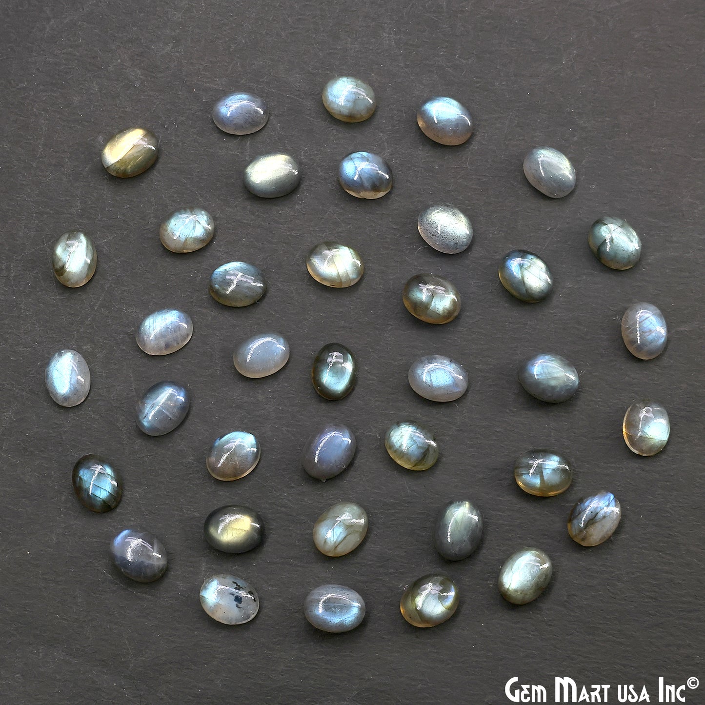 Labradorite Wholesale Gemstones, 100% Natural Semi-Precious Gems, Blue Flash Cabochon Loose Gems, 7x9mm, Oval, 4PC Lot