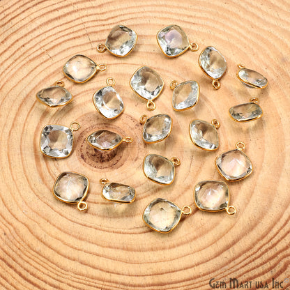 Green Amethyst 10mm Cushion Brilliant Cut Gold Plated Bezel Single Bail Connector