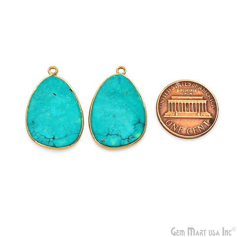 Turquoise Free Form Gold Plated Bezel Smooth Slab Slice Thick Gemstone Connector 27x17mm 1 Pair