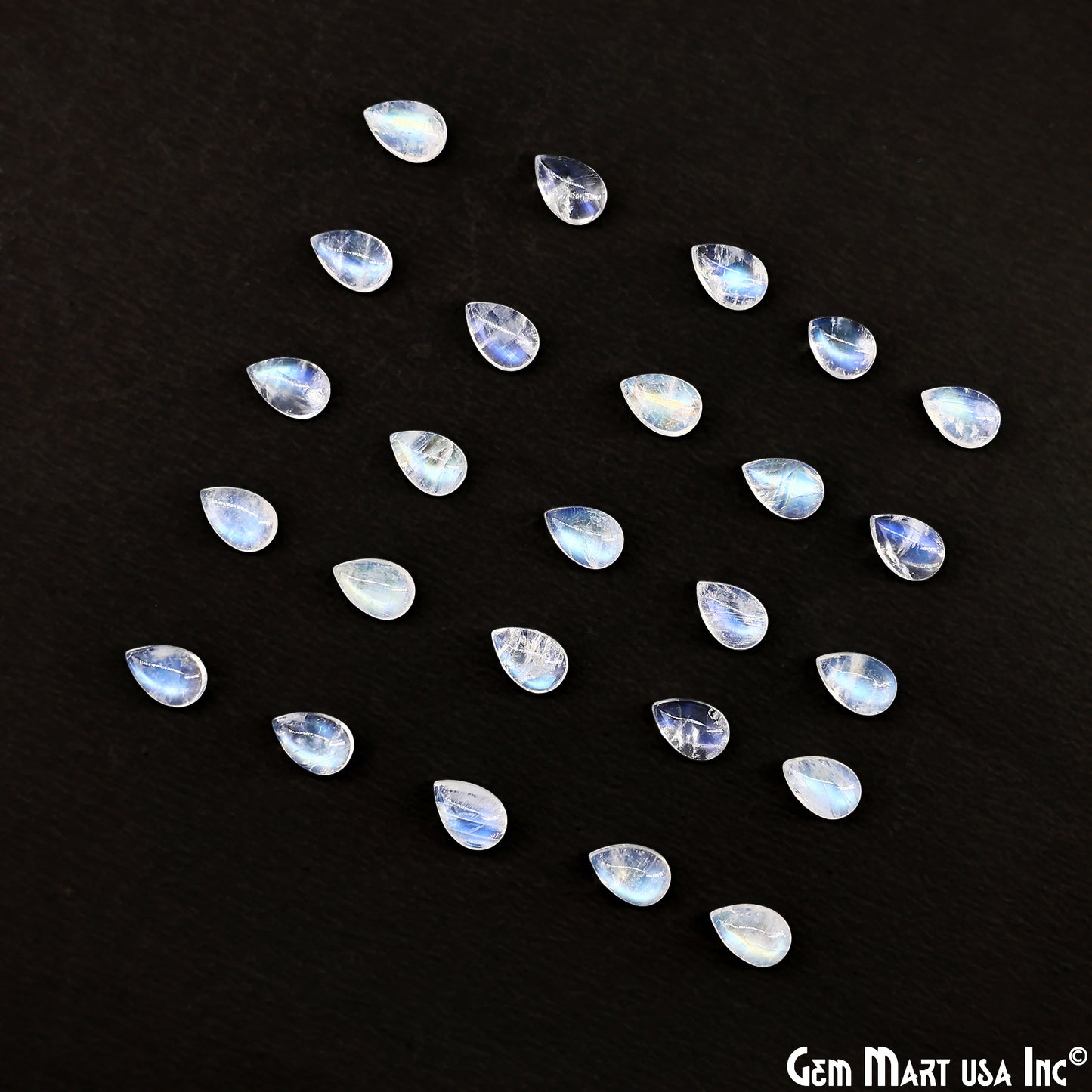 Rainbow Moonstone Pears Cabochon, 6x9mm, 5 Carats, 100% Natural Cabochon Loose Gems, Wholesale Gemstones