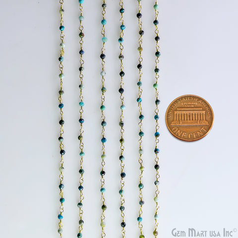 Chrysocolla 2-2.5mm Tiny Beads Gold Plated Wire Wrapped Rosary Chain