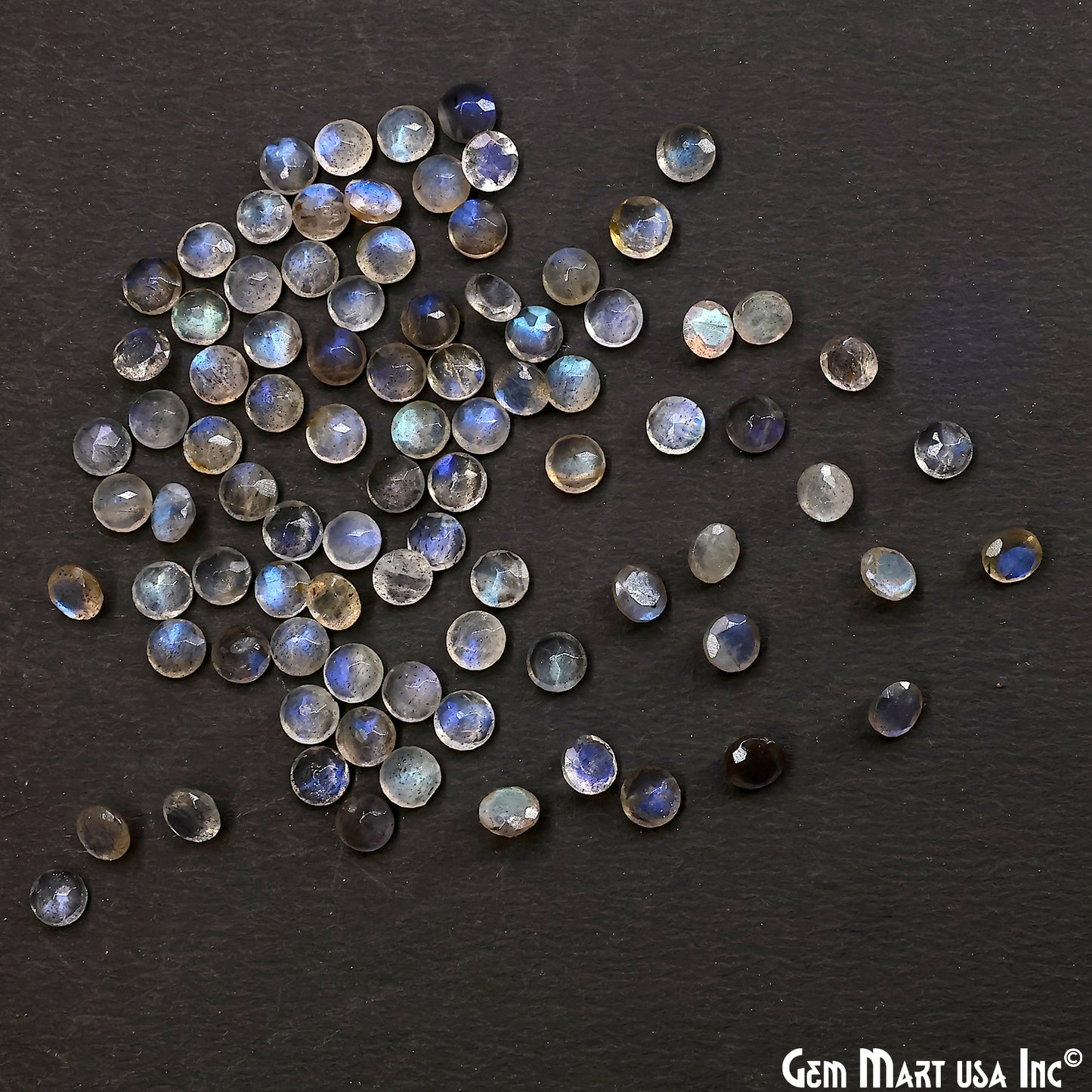 Labradorite Wholesale Gemstones, 100% Natural Semi-Precious Gems, Blue Flash Faceted Loose Gems, 5mm, Round, 10PC Lot