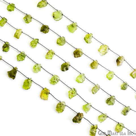 Peridot Rough Beads, 9.5 Inch Gemstone Strands, Drilled Strung Briolette Beads, Free Form, 12x20mm