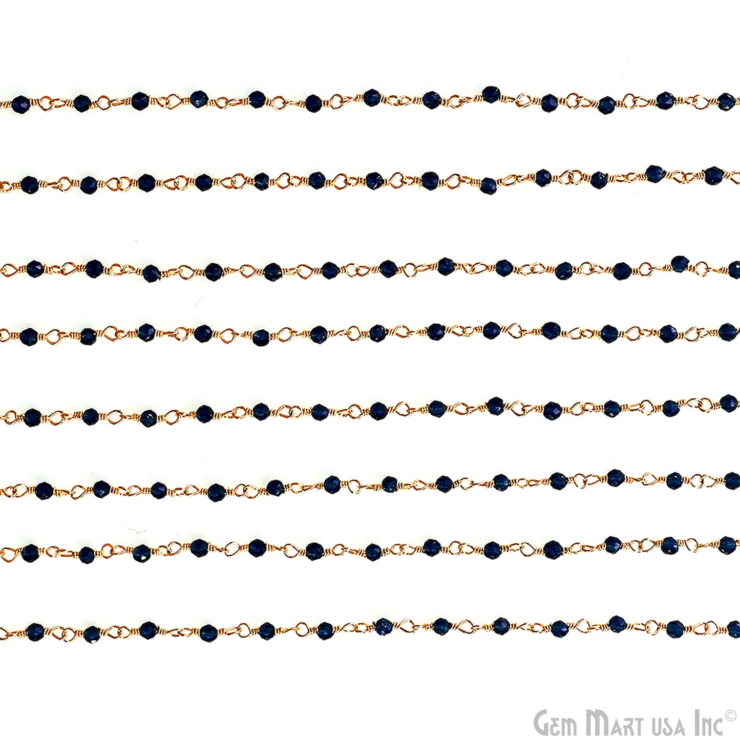 Sapphire Jade 2-2.5mm Tiny Beads Gold Wire Wrapped Rosary Chain