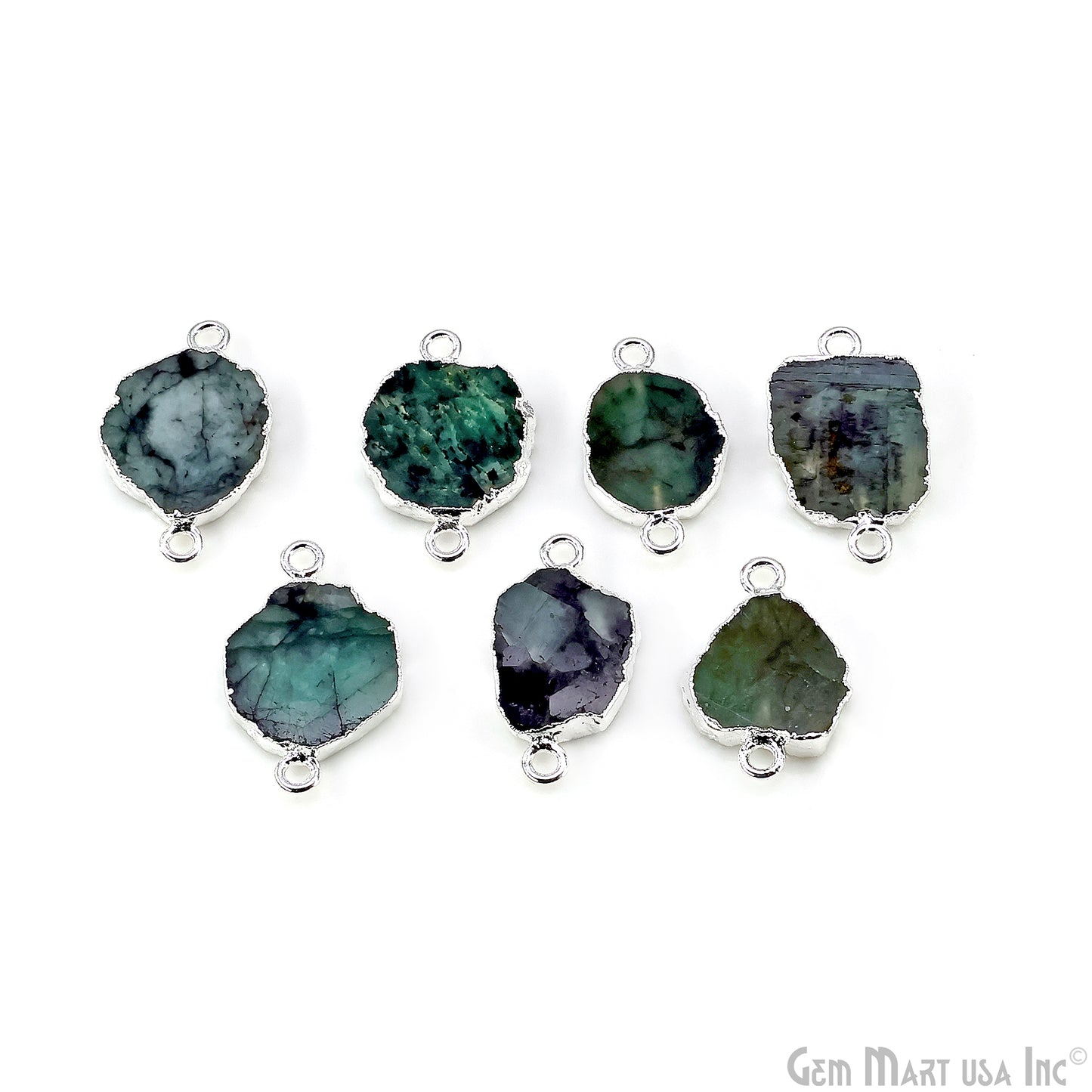 Emerald Free Form 23x13mm Electroplated Gemstone Double Bail Connector