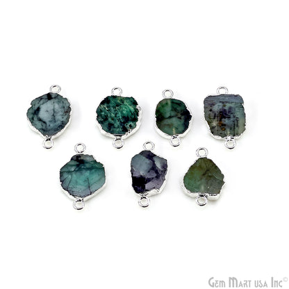 Emerald Free Form 23x13mm Electroplated Gemstone Double Bail Connector