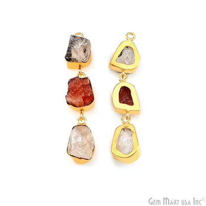 Rough Gemstone Bezel Setting 52x9mm Gold Plated Long Dangle Earring Pair Connectors