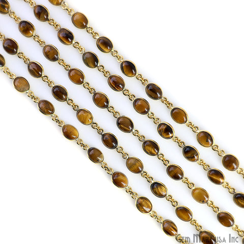 Tiger Eye Oval 8x6mm Gold Plated Bezel Link Continuous Connector Chain