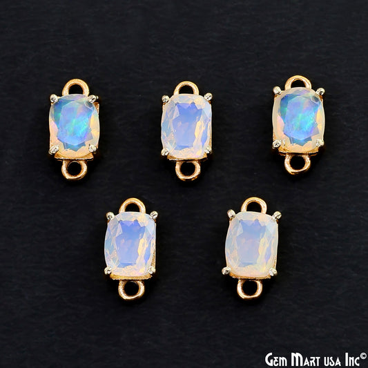 Ethiopian Opal Gemstone Octagon 7x9mm Prong Setting Gold Plated Connector