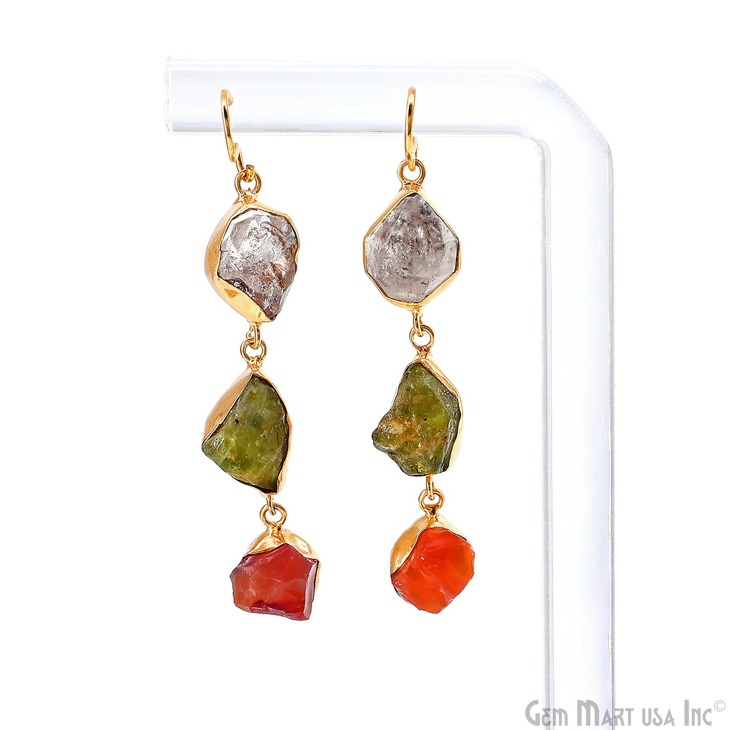 Rough Gemstone Bezel Setting 58x9mm Gold Plated Long Dangle Earring Pair Connectors