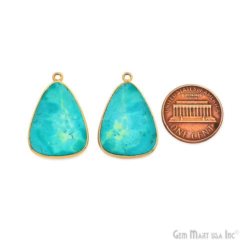 Turquoise Free Form Gold Plated Bezel Smooth Slab Slice Thick Gemstone Connector 30x19mm 1 Pair