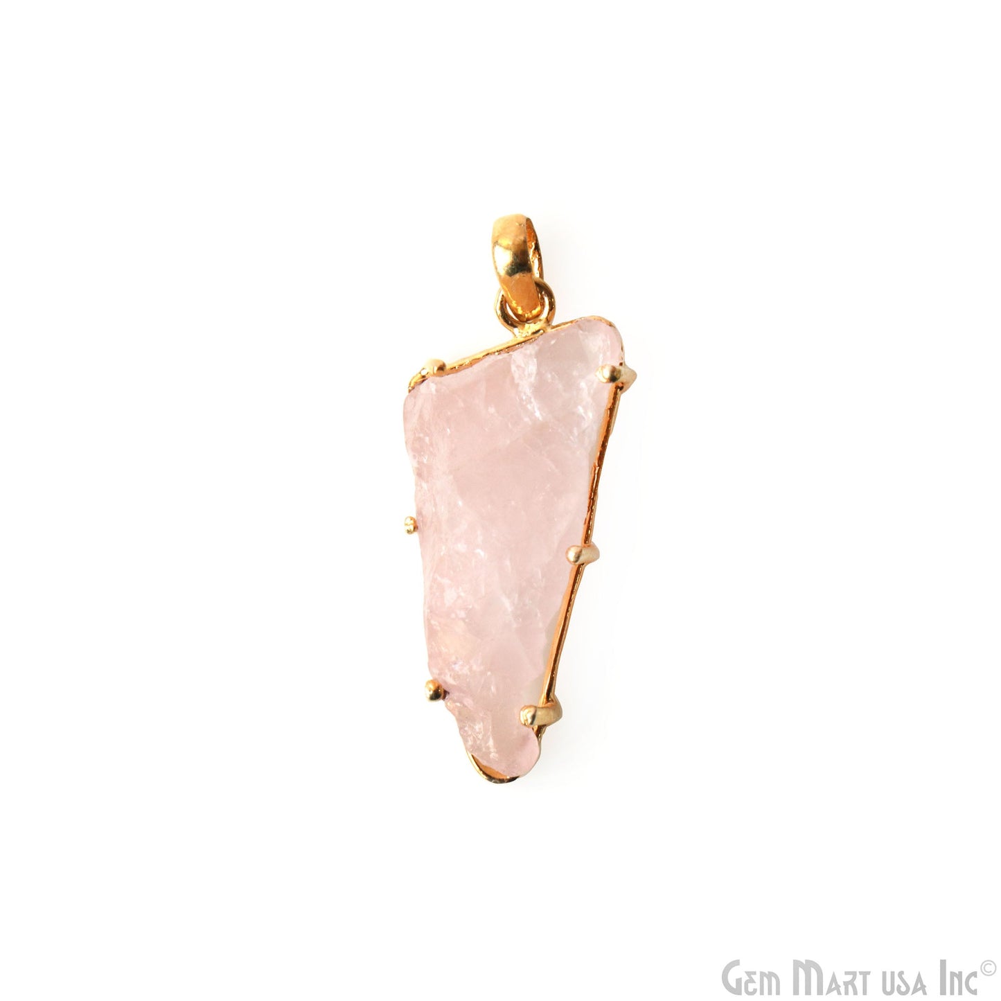 Natural Morganite Organic 40x17mm Gold Plated Prong Setting Single Bail Gemstone Pendant