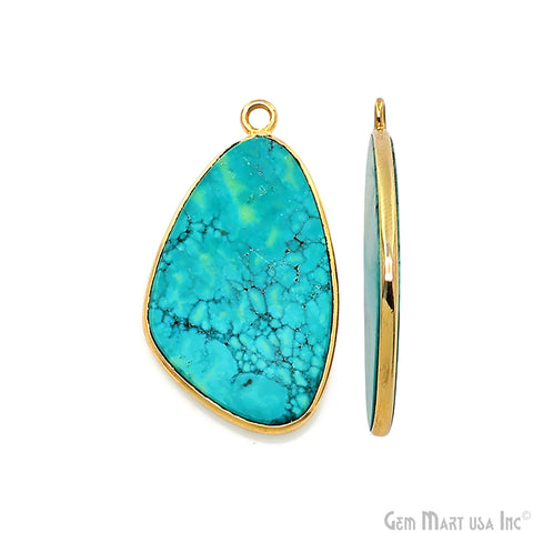 Turquoise Free Form Gold Plated Bezel Smooth Slab Slice Thick Gemstone Connector 30x16mm 1 Pair