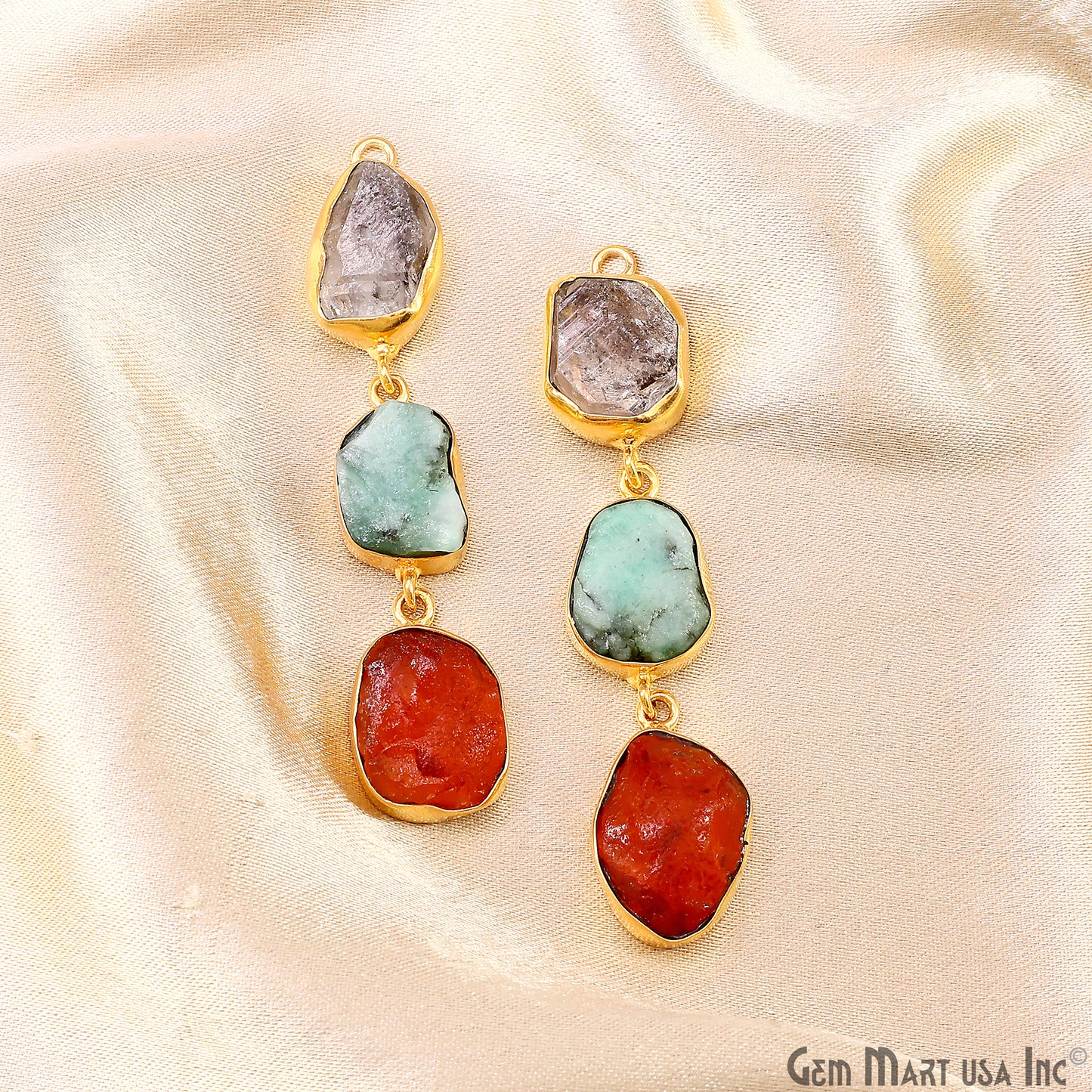 Rough Gemstone Bezel Setting 58x10mm Gold Plated Long Dangle Earring Pair Connectors