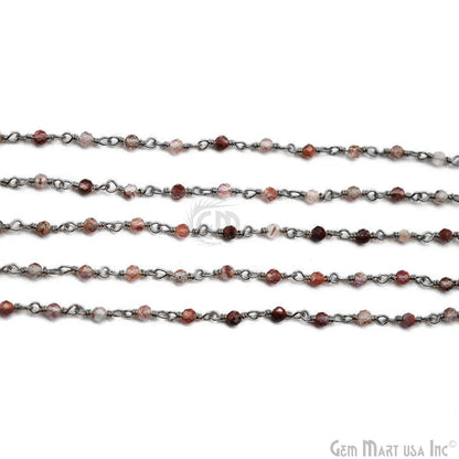 Shaded Strawberry Quartz Black Plated Wire Wrapped Gemstone Beads Rosary Chain