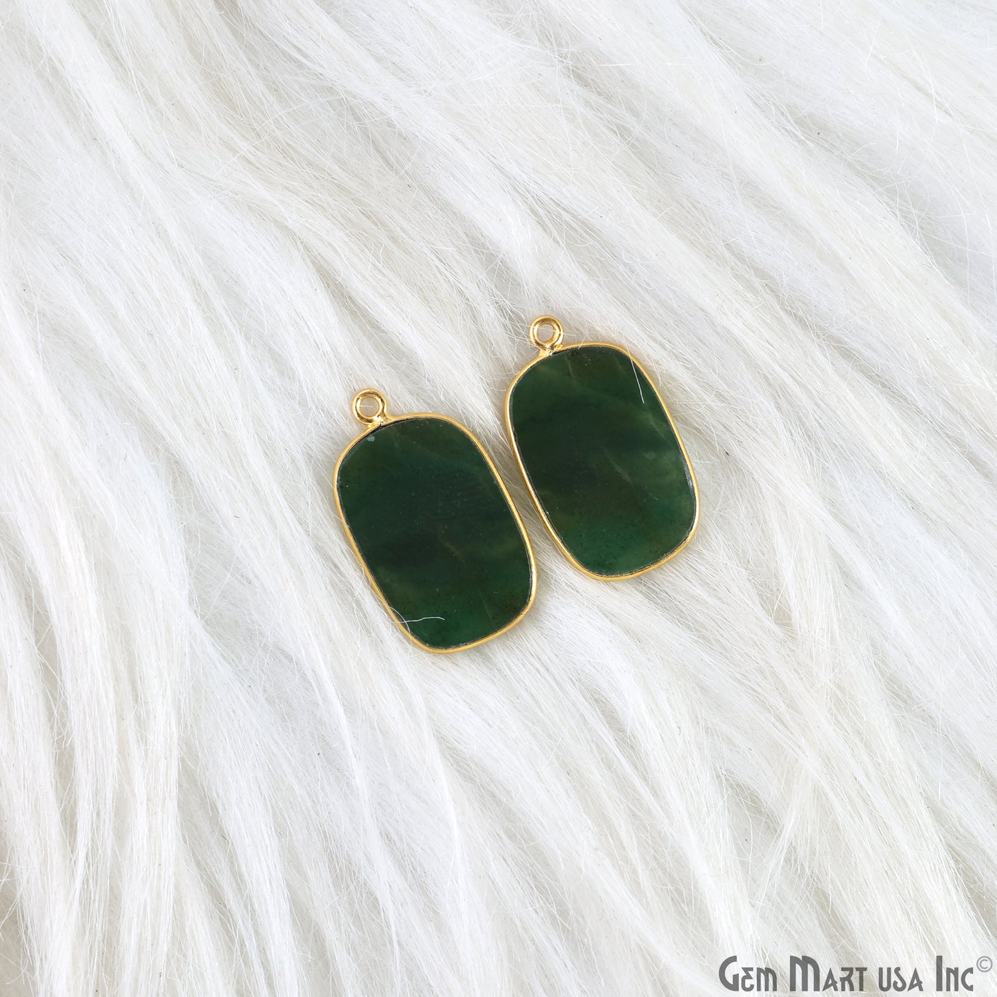 Green Onyx Octagon Gold Plated Single Bail Bezel Smooth Slab Slice Thick Gemstone Connector 30x17mm 1 Pair