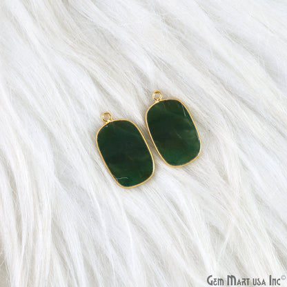 Green Onyx Octagon Gold Plated Single Bail Bezel Smooth Slab Slice Thick Gemstone Connector 30x17mm 1 Pair