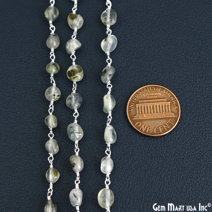 Green Rutile Tumble Beads 8x5mm Silver Wire Wrapped Rosary Chain