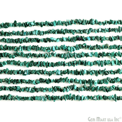 Malachite Chip Beads, 34 Inch, Natural Chip Strands, Drilled Strung Nugget Beads, 3-7mm, Polished, GemMartUSA (CHMC-70001)