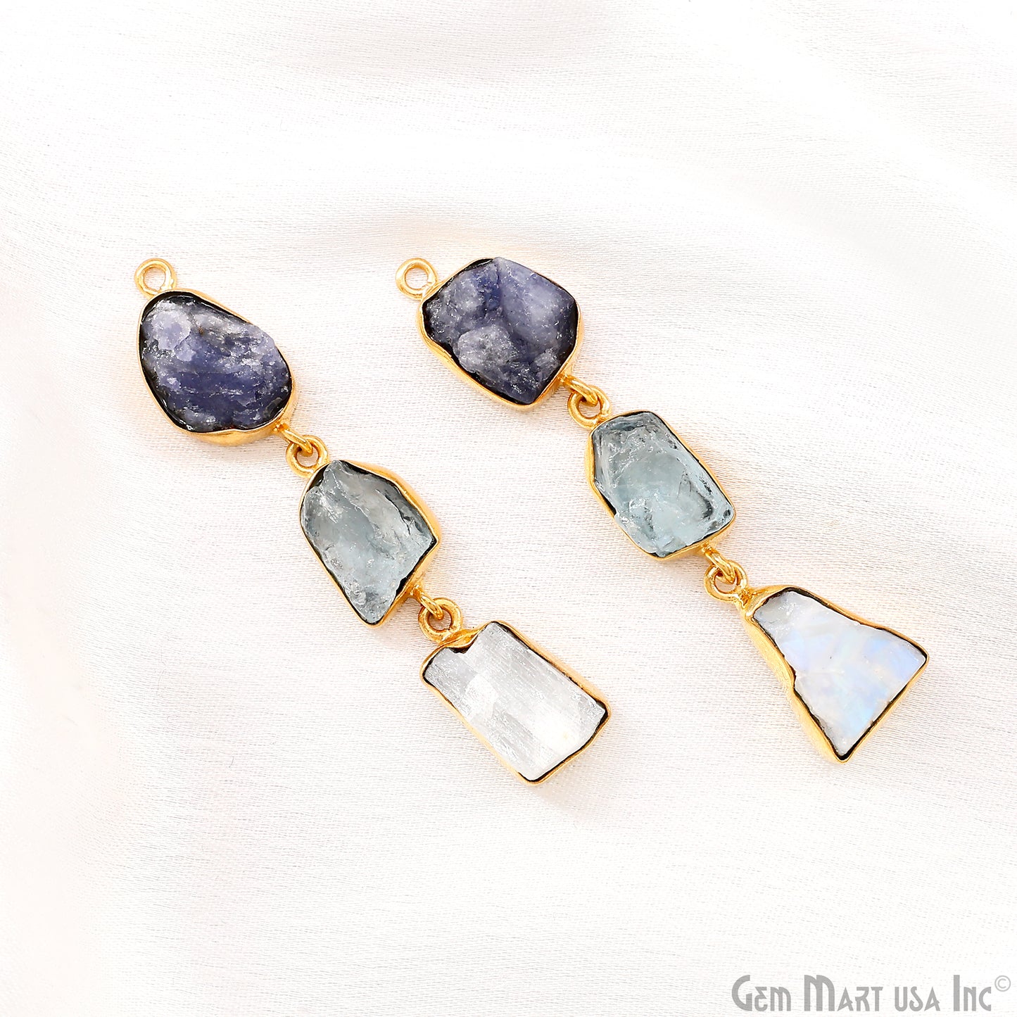 Rough Gemstone Bezel Setting 53x8mm Gold Plated Long Dangle Earring Pair Connectors