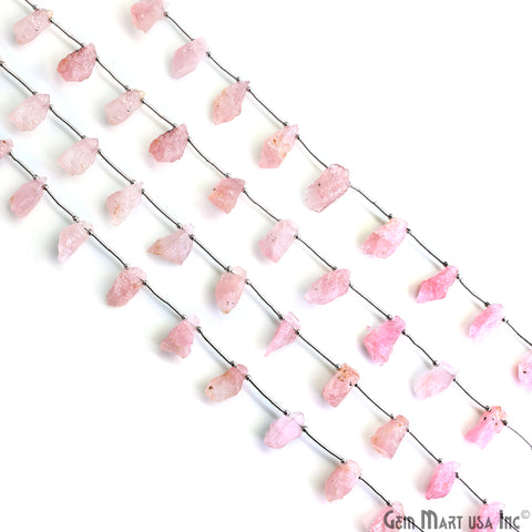Rose Quartz Rough Beads, 9.5 Inch Gemstone Strands, Drilled Strung Briolette Beads, Free Form, 12x20mm