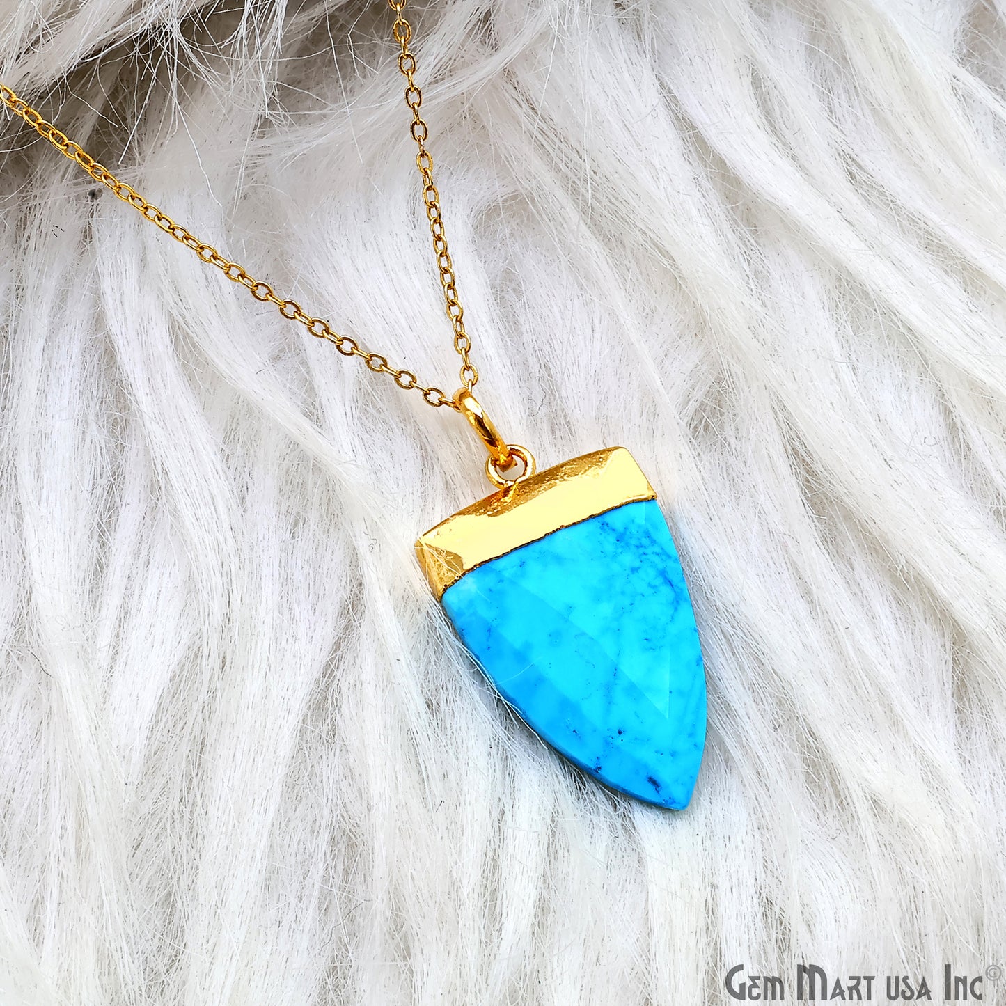 Turquoise 34x20mm Gold Plated Triangle Gemstone Necklace Pendant