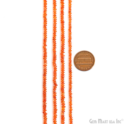 Carnelian Faceted Round Drilled Beads 3-4mm Waist Beads, Rondelle Bead Strand 14 Inch