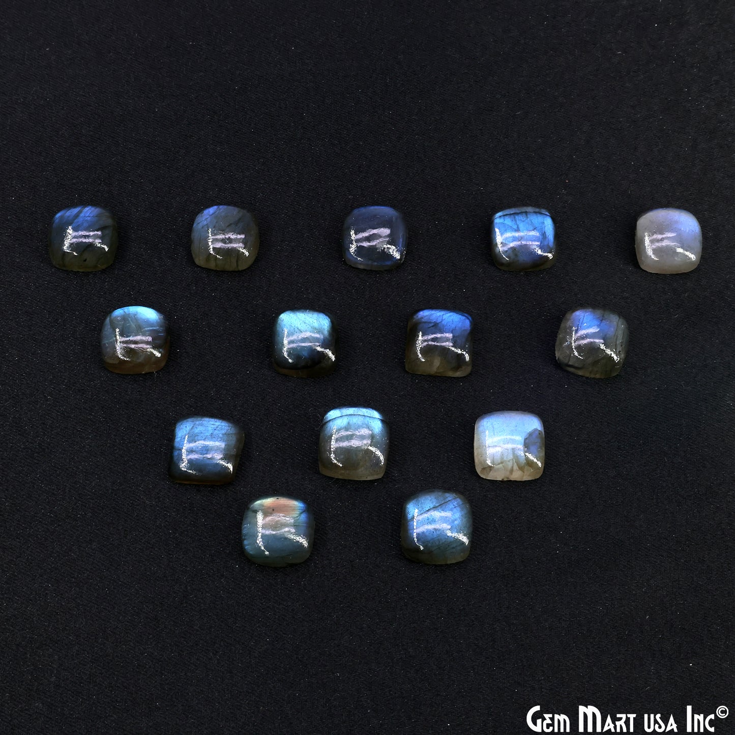 Labradorite Wholesale Gemstones, 100% Natural Semi-Precious Gems, Blue Flash Cabochon Loose Gems, 10mm, Cushion, 4PC Lot