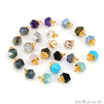 Gemstone Hexagonal Prism Shape Pendant 12x10mm Gold Plated Charm for DIY Jewelry