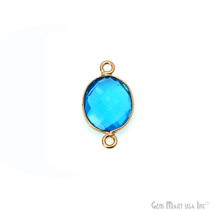 Blue Topaz Bezel Connector Oval Shape 24K Gold Plated Double Bail Connector