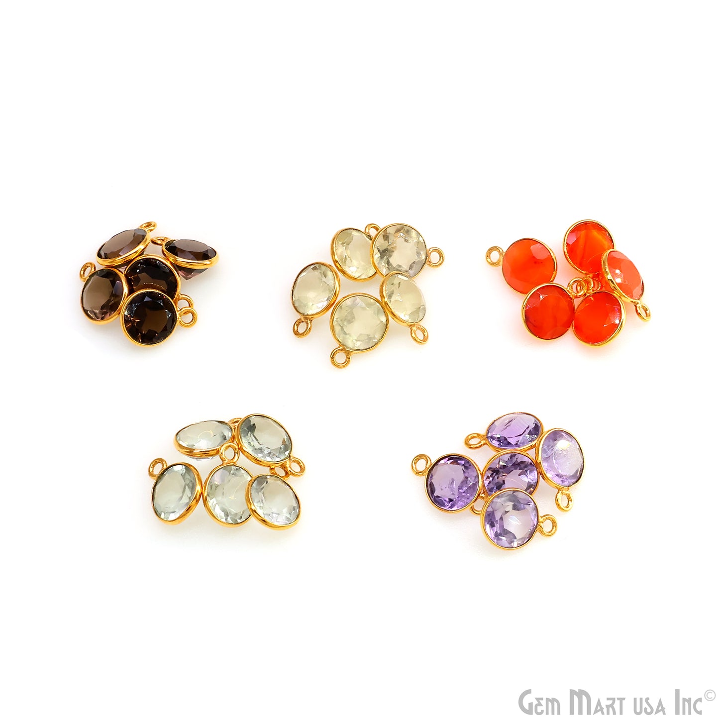 Round 6mm Brilliant Cut Gold Plated Bezel Single Bail Gemstone Connector