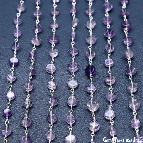Amethyst Coin Beads 3-4mm Silver Plated wire wrapped Rosary Chain