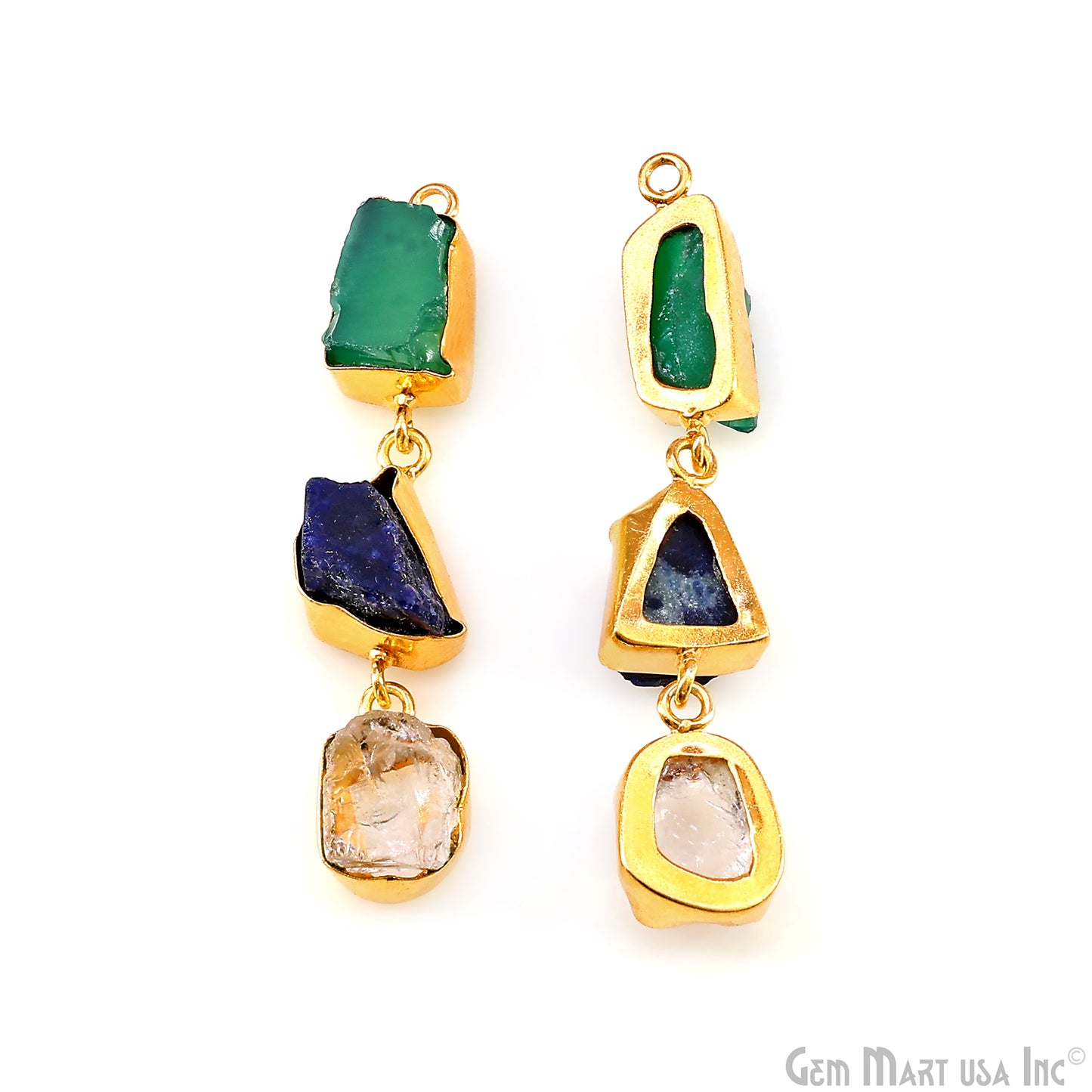 Rough Gemstone Bezel Setting 54x9mm Gold Plated Long Dangle Earring Pair Connectors