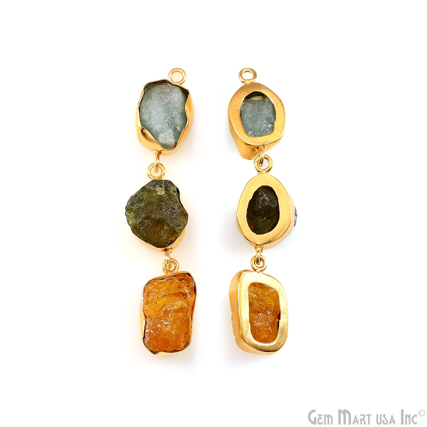 Rough Gemstone Bezel Setting 58x9mm Gold Plated Long Dangle Earring Pair Connectors