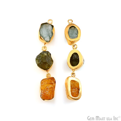 Rough Gemstone Bezel Setting 58x9mm Gold Plated Long Dangle Earring Pair Connectors