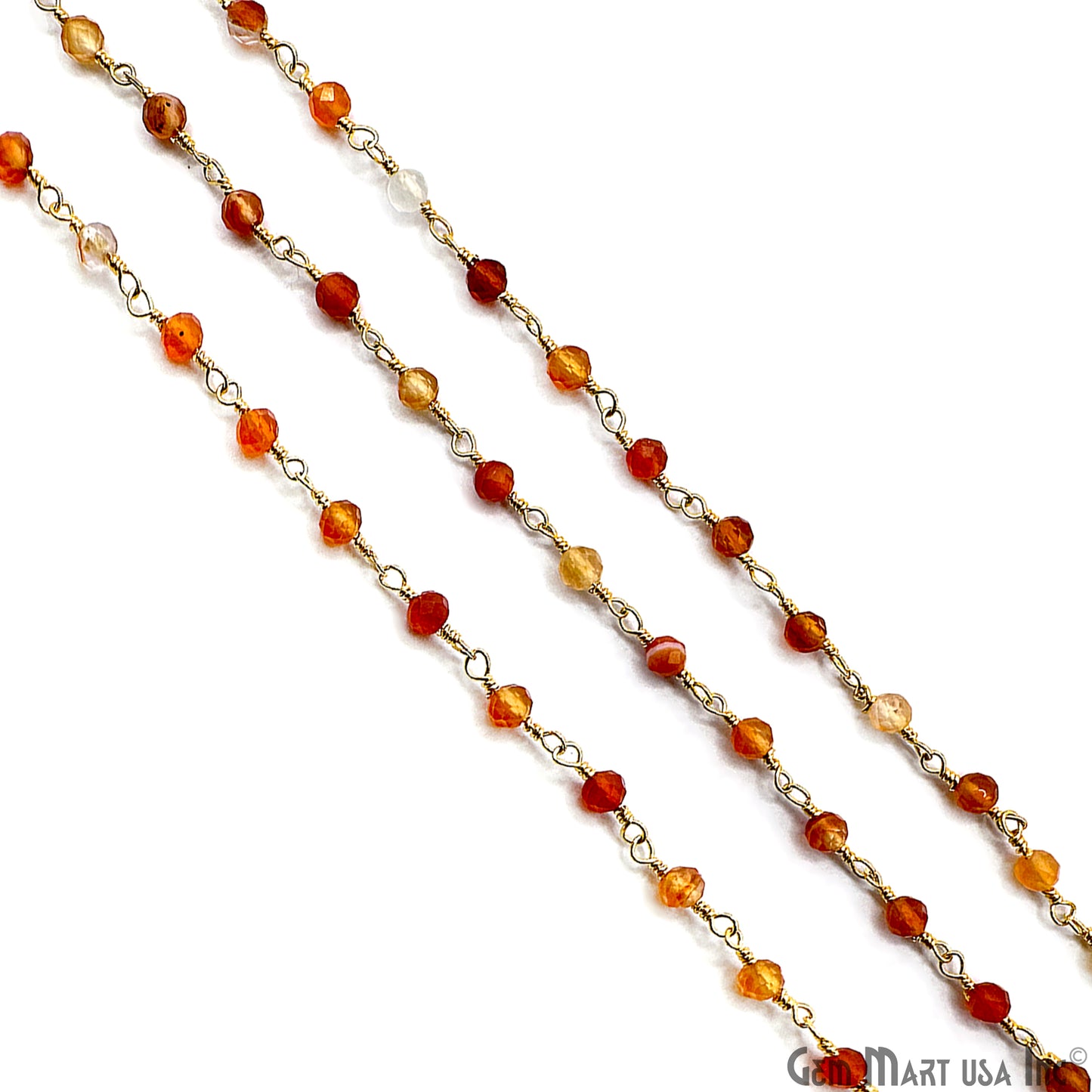 Shaded Carnelian Faceted Bead 3-3.5mm Gold Wire Wrapped Gemstone Beads Rosary Chain