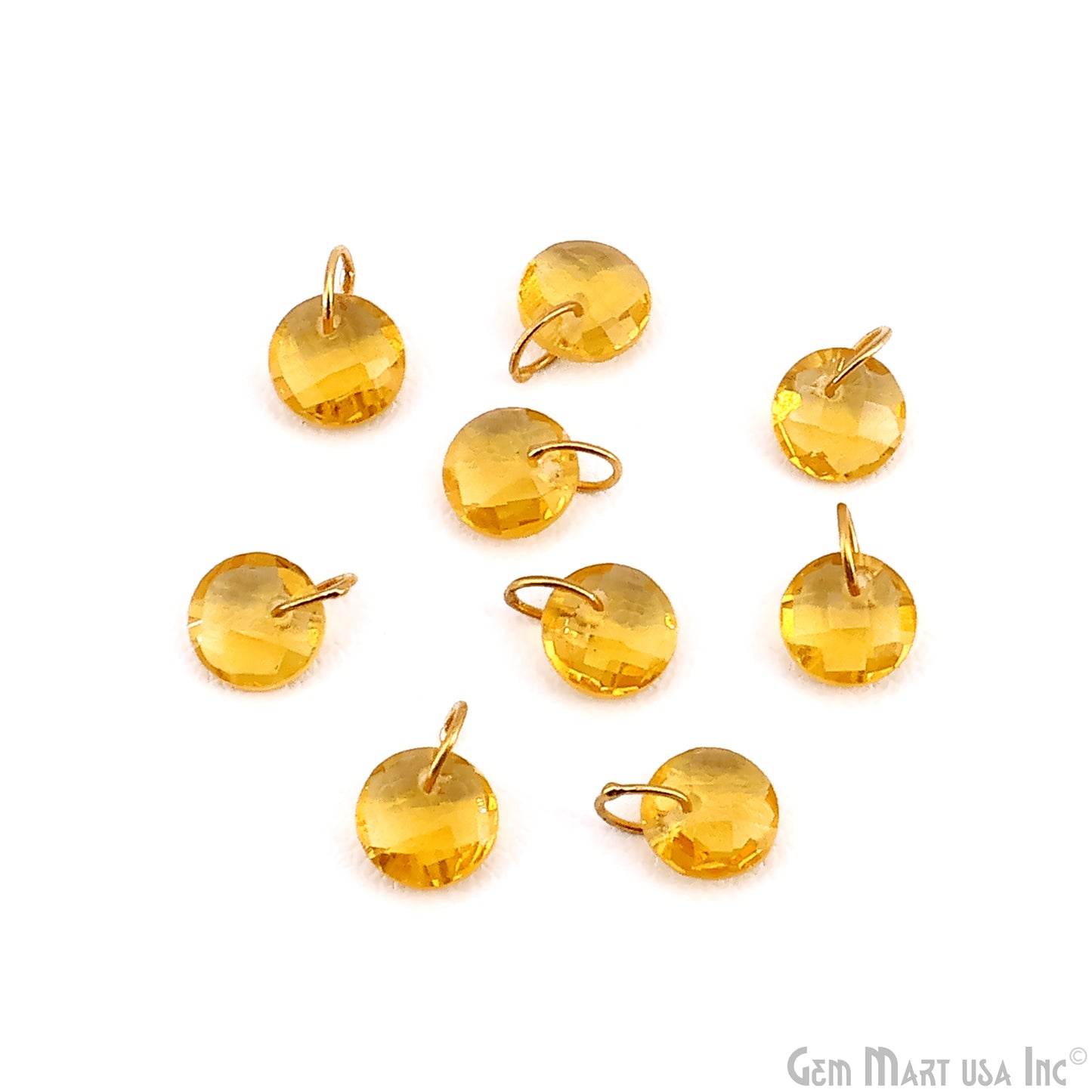 Round Faceted 8x6mm Gold Plated Single Bail Wire Loop Glass Stone Pendant Connector Charm