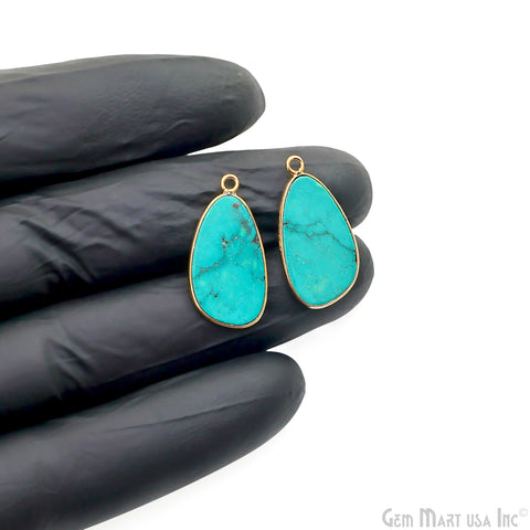 Turquoise Free Form Gold Plated Bezel Smooth Slab Slice Thick Gemstone Connector 26x13mm 1 Pair