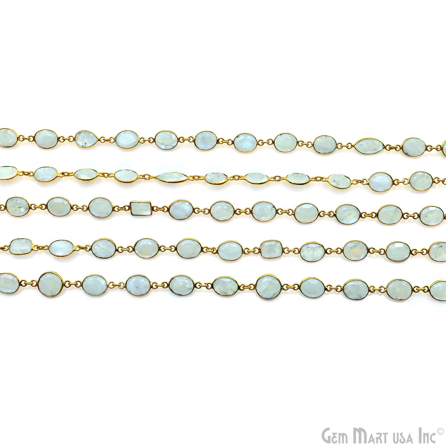 Rainbow Moonstone 10mm Mix Shape Gold Plated Bezel Continuous Connector Chain