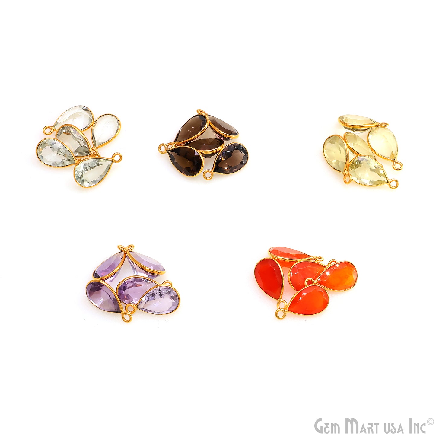 Pears 8x12mm Brilliant Cut Gold Plated Bezel Single Bail Gemstone Connector