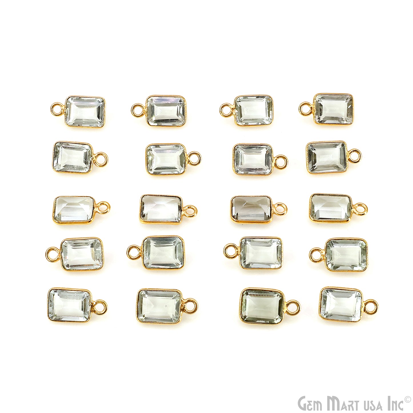 Green Amethyst Octagon 6x8mm Brilliant Cut Gold Plated Bezel Single Bail Gemstone Connector