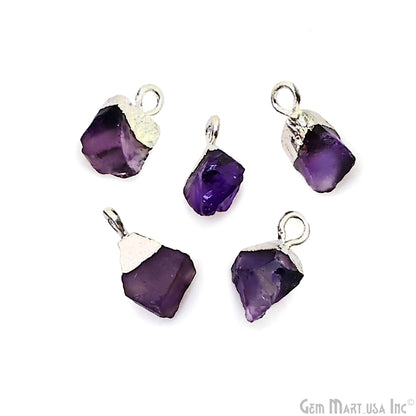 Rough Amethyst Gemstone 13x7mm Organic Silver Edged Single Bail Connector