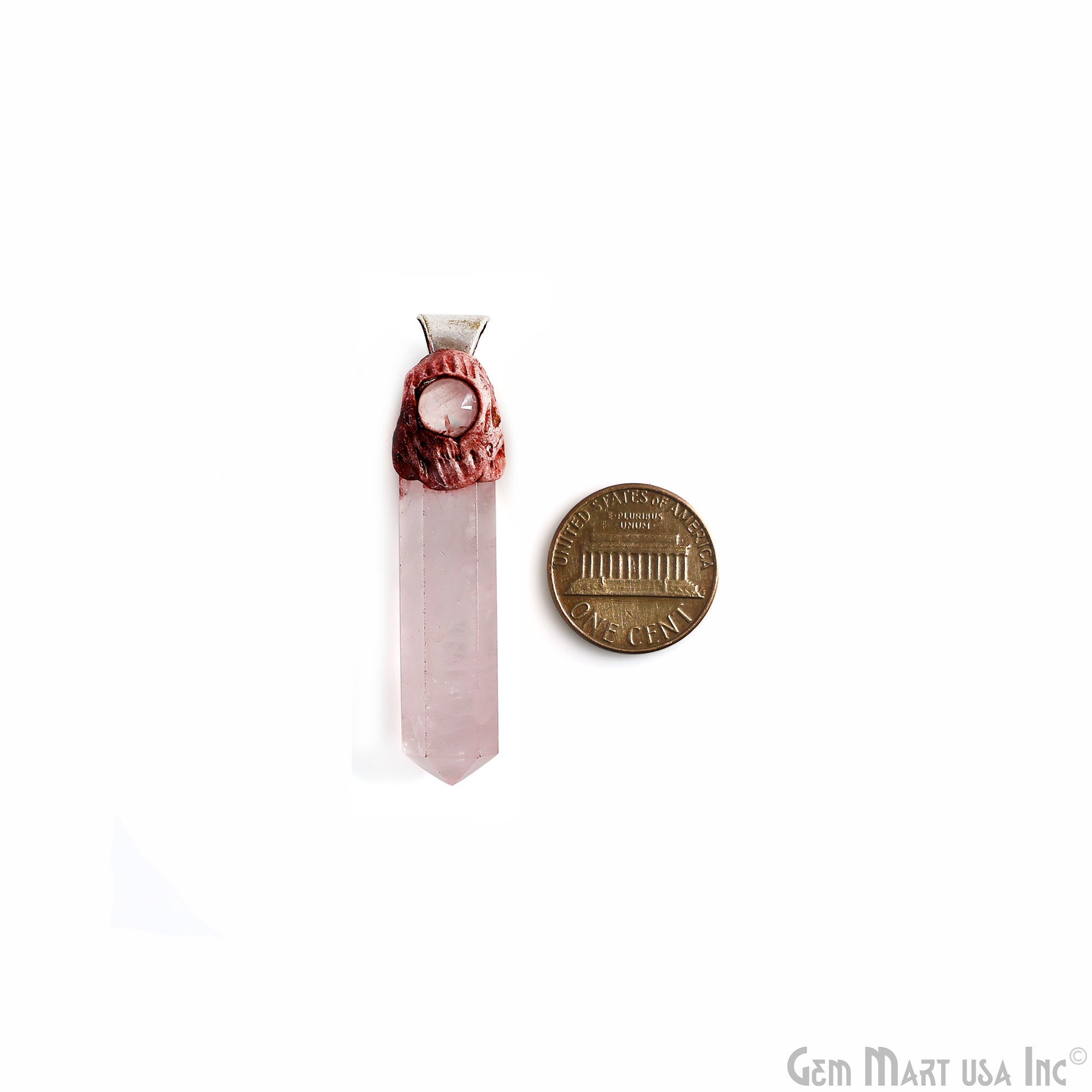 Rose Quartz with Moonstone Polymer Clay Crystal Pendant, Silver Dowsing Single Bail Pendant, Halloween Healing Gift