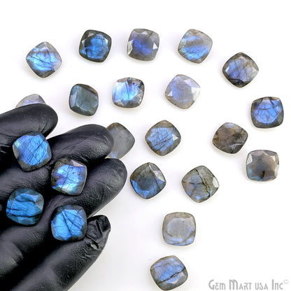 Labradorite Wholesale Gemstones, 100% Natural Semi-Precious Gems, Blue Flash Faceted Loose Gems, 14mm, Cushion, 2PC Lot