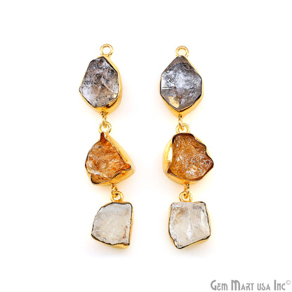 Rough Gemstone Bezel Setting 54x8mm Gold Plated Long Dangle Earring Pair Connectors